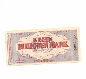 Notgeld 10 Billionen Mark 1923 Notgeldschein Notgeld Kaiserslautern - Bild 1 von 2