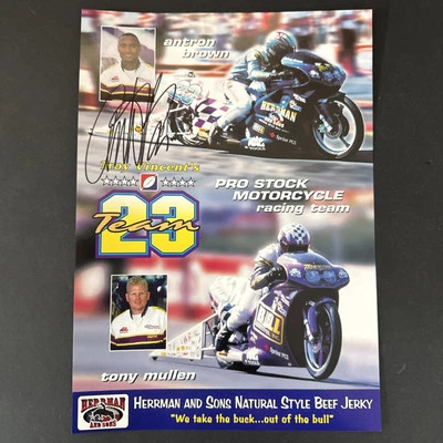 Tarjeta de carreras autografiada por Antron Brown y Tony Mullen folleto stock profesional motocicleta Foto 1 de 4