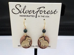SILVER FOREST GOLD TONE KITTY CAT EARRINGS  NEW ON CARD - Picture 1 of 2