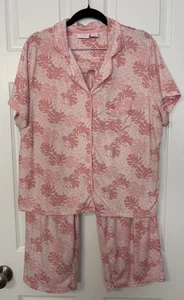 Tommy Bahama Sleepwear Women’s Pajama Set Size XL Pink Palms Cropped Soft Knit - Picture 1 of 10