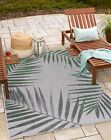 Outdoor Teppich Grün Palmen Design Flachgewebe Wetterfest für Terrasse Balkon