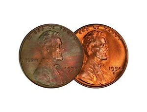 1950 P & 1954 S Lincoln Wheat Cent Choice BU 1c Brilliant Uncirculated - 2 Set - Picture 1 of 2