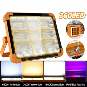 360 LED Baustrahler Akku Strahler Solar Arbeitsscheinwerfer Fluter Camping USB - Bild 1 von 17