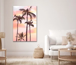 Pink Sky with Palm Trees at Sunset Canvas Unframed or Poster Print Wall Art - Bild 1 von 3