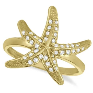 0.35 Carat Natural Diamond Starfish Ring Band G SI 14K Yellow Gold - Picture 1 of 1