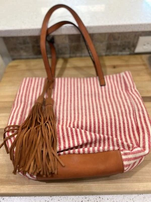 Bolso de mano Sole Society con ribete y asas de cuero.  Raya roja Foto 1 de 4