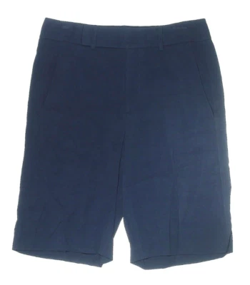 NWT Helmut Lang Navy Blue Viscose Blend Hi-Waist Bermuda Shorts Size 8 MSRP $345 - Image 1 of 4