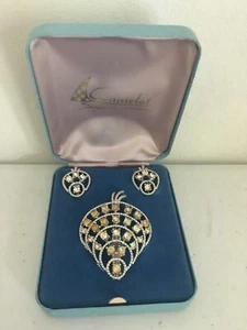 Vintage Camelot Box Set Necklace Jewelry Clip Earrings Rhinestones in Box - Picture 1 of 8