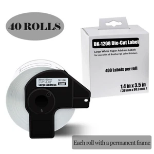 40Rolls 38mmx90.3mm Large Address Tape DK-1208 For Brother QL Label Printer - Picture 1 of 12