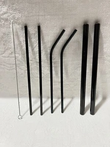 (je 2) Edelstahl schwarz - 8,5" breit/dünn/gebogene Strohhalme + (1) Reinigungsbürste - Bild 1 von 2