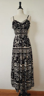 Vestido Anthropologie Midi Nuevo Talla Pequeña XS Negro Retro Floral Bridgerton Boho Foto 1 de 4