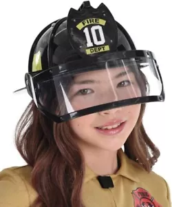 Firefighter Helmet Black Hat Fancy Dress Up Halloween Child Costume Accessory - Picture 1 of 1