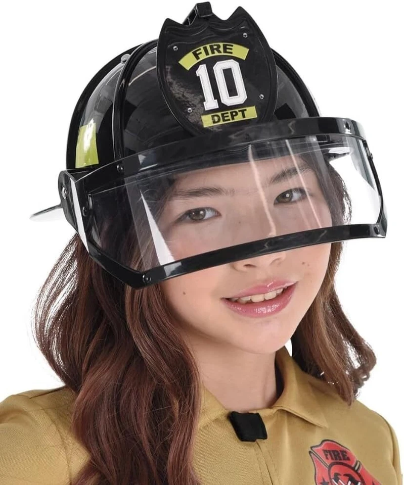 Firefighter Helmet Black Hat Fancy Dress Up Halloween Child Costume Accessory - Image 1 of 1
