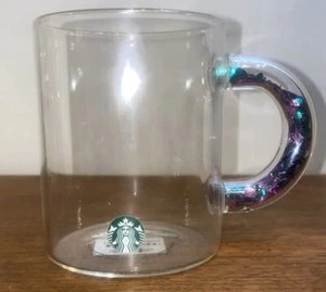Starbucks Konfetti Glitzer Glas Becher Griff türkis/lila 12 oz, Neu mit Etikett - Bild 1 von 8