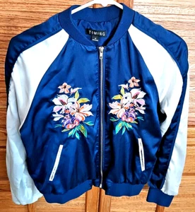 Chaqueta Bomber Timing Mujer Mediana Flores Floral Bordada Cremallera Completa - Imagen 1 de 6