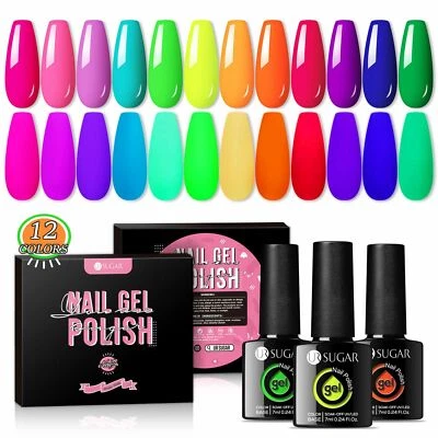 UV Nagellack Neon 12Farben Gel Nagellack Set Blau Rot Gelb Farbe Schellack Se... - Bild 1 von 4