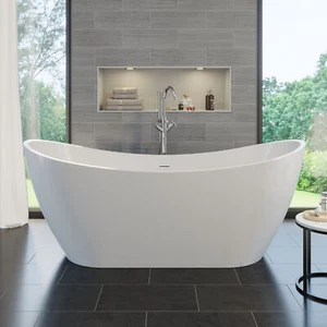Freestanding Double Ended Bath Luxury Acrylic Bathtub Waste White 1700x730mm - Picture 1 of 8