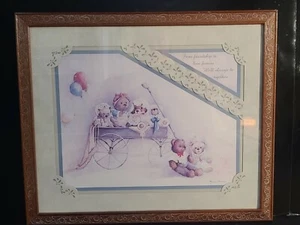 Peggy Reimel Abrams Signed Framed FRIENDSHIP Print Teddy Bears In Wagon 18 X 15" - Picture 1 of 8