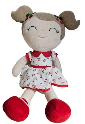 GLOVELEYA DOLL Girl Red &White Cherry Dress 17in Plush , Baby’s First Doll! - Image 1 of 4