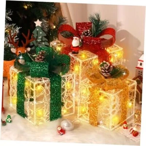 Set of 3 Lighted Gift Boxes Christmas Decorations - Christmas Lighted Classic - Picture 1 of 7