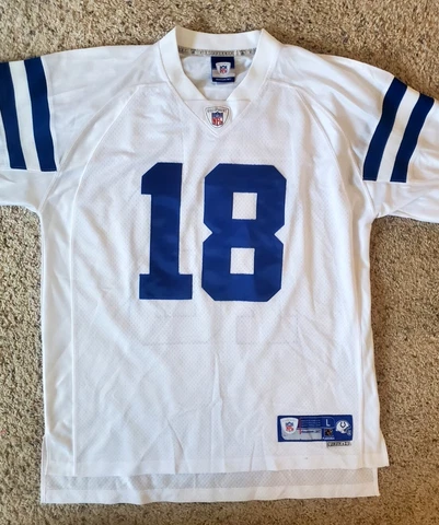 Peyton Manning Reebok NFL #18 Indianapolis Colts White Jersey Sz Large + 2 Cover