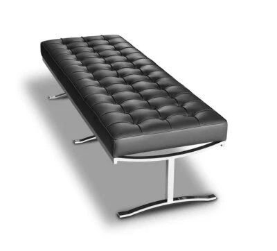 Bauhaus Panca IN Pelle Vera Nero Su Robusto Base Acciaio Inox Museo Gastro Loft - Bild 1 von 3