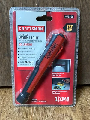 Craftsman Mini LED Work Light Magnetic Base 60 Lumens Pocket Size 3473960 RED - Image 1 of 2