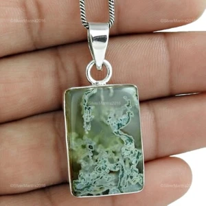Cushion Moss Agate Gemstone Solid Sterling Silver Wife Wedding Pendant Jewellery - Picture 1 of 4