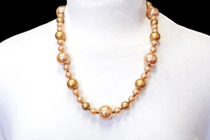 Beige and gold pearl bead necklace with all round beads, fashion necklace NEW - Picture 1 of 7