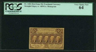1862-63 25 CENT FRACTIONAL CURRENCY FR-1281 CERTIFIED PCGS 64 VERY CHOICE NEW - Image 1 of 2