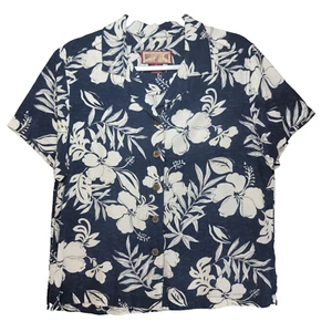 Caribbean Joe Shirt Womens M Blue Leaf Hawaiian Floral Textured Tropical Resort - Picture 1 of 13