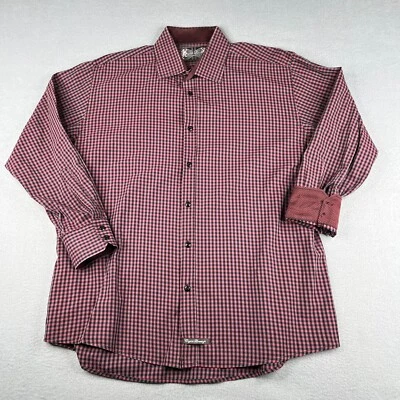 Camisa de lavandería inglesa 17,5 roja a cuadros de guinga con botones manga larga para hombre Foto 1 de 4