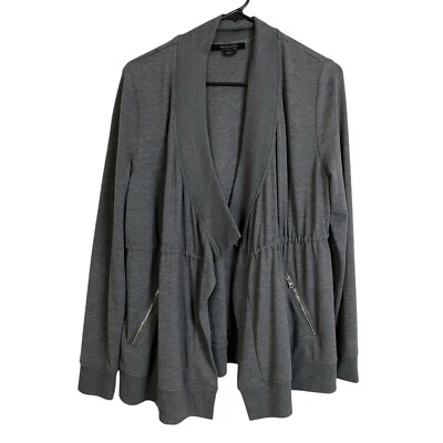 All Saints Gina Drape Jacket 4 Gray Womens Open Front Zip Pocket Drawstring - Image 1 of 4
