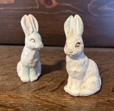 Set Of 2 Vintage Old Chalkware Miniature Bunny Rabbit Figurine