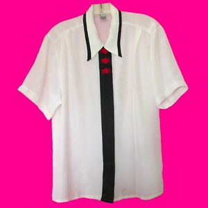 plus size vintage color block white red black button down shirt 1990s large xl