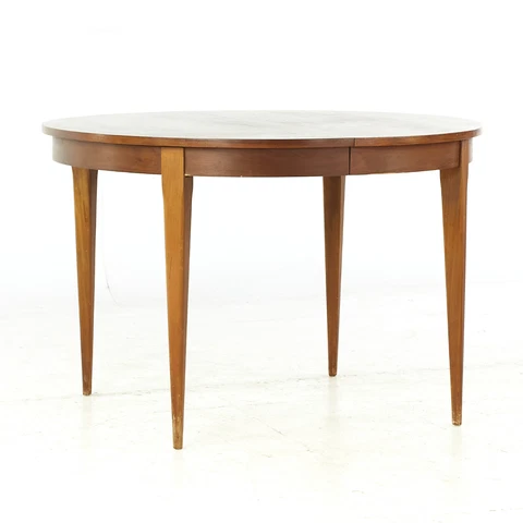 Young Manufacturing Mid Century Walnut Dining Table with 2 Leaves Cover