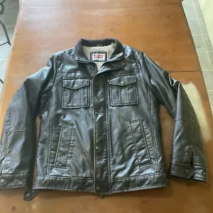 LEVI'S Negro Imitación Cuero Sherpa Forrado Cremallera Bomber Chaqueta PEQUEÑA - Imagen 1 de 24