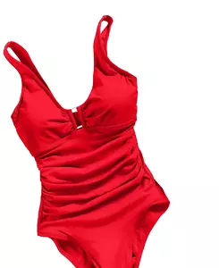 Lauren Ralph Ring Over The Shoulder One Piece Swimsuit Swim 4 Red - Picture 1 of 4