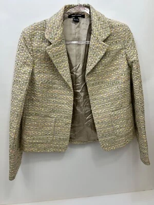 Ellen Tracy Beige Lined Textured Open Blazer Jacket - Womens Size 8 - Image 1 of 4
