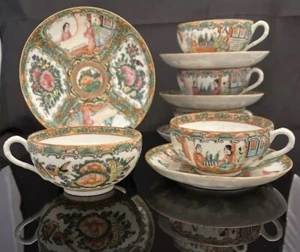 Rose Medallion Eggshell Teacup and Saucer NO CHIPS - Picture 1 of 2
