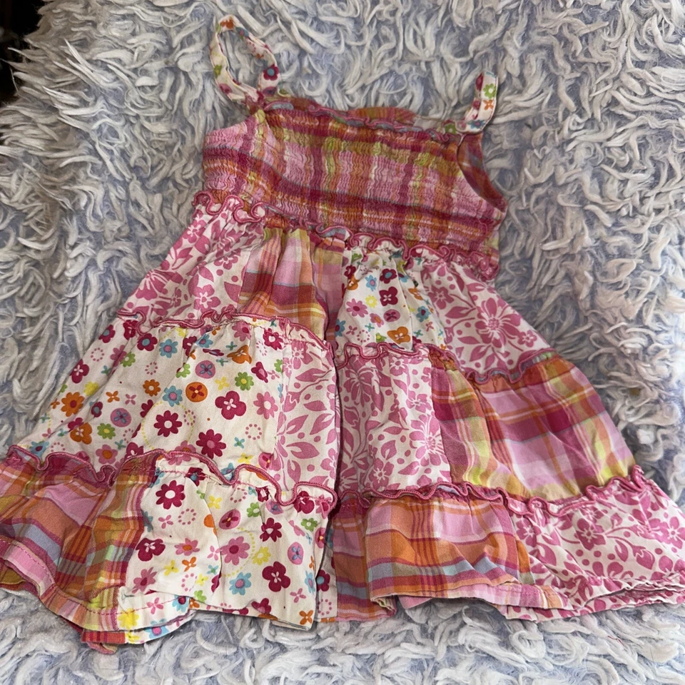 VESTIDO DE VERANO DE ALGODÓN ESTAMPADO ESTAMPADO ESTAMPADO CALADO ANTIGUO GLORIA 18 MESES Foto 1 de 4