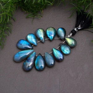 12Pcs 109Cts Natural Labradorite Teardrop Gemstone Briolette 10x15-11x19mm#12855 - Picture 1 of 8