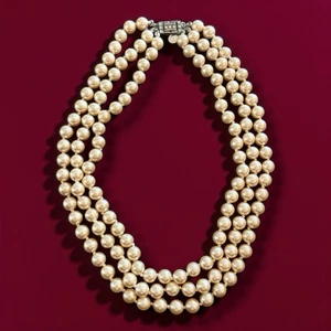 Jackie Kennedy Pearl Necklace Franklin Mint 3-Strand Signed FM Vintage - Picture 1 of 8