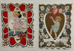Menge zwei Whitney gemacht Valentinskarten blond Mädchen Hund Blumen #b9* - Bild 1 von 3
