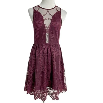For Love & Lemons Size Small Dress Sleeveless Mesh Lace Burgundy - Image 1 of 4