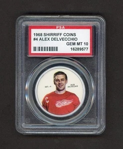 1968-69 SHIRRIFF COINS #4 ALEX DELVECCHIO DETROIT RED WINGS  PSA 10 GEM MINT - Picture 1 of 2