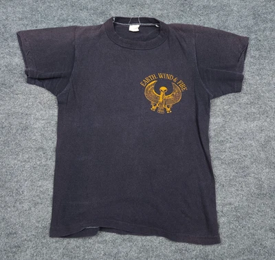 Vintage Earth Wind Fire 1979 World T Shirt Adult Small Black Faded WOW 70s - Image 1 of 4