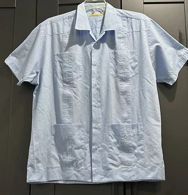 Camisa Guayabera Para Hombre The Havanera Co Azul Bolsillo Bordado Talla L Foto 1 de 4