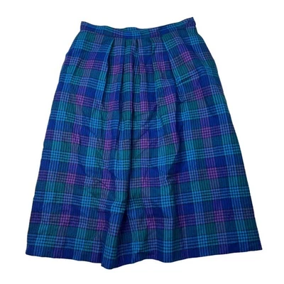 Pendleton De Colección Años 70 Tartán Lana Escocesa Plisada Cintura Midi Línea A Falda Verde Azulado Púrpura 12 Foto 1 de 4