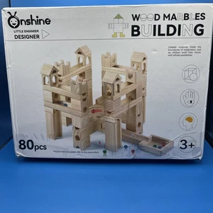 Wooden Marble Run for Kids Ages 4-8 80 Pieces Wood Building Blocks Toys - Picture 1 of 2